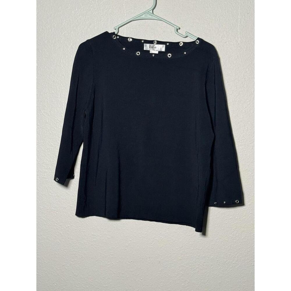 Kikit Womens top Extra Large Black Silver Grommet Disc Trim Edgy Office Work - Picture 3 of 15